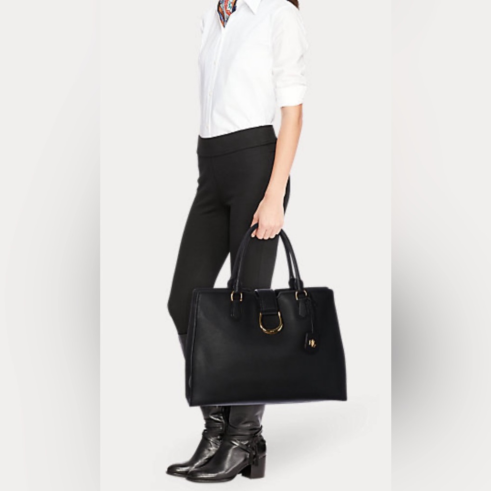 LAUREN RALPH LAUREN Large Bag Leather Black Carryover Laptop Satchel AUTHENTIC - Picture 16 of 16